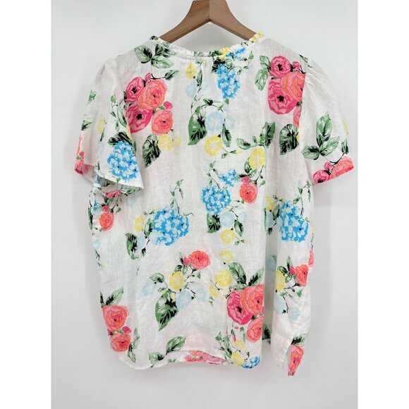 Charter Club Luxury Linen Blouse Women XL Floral Tassel V-Neck White Flutter Sle - Picture 3 of 8